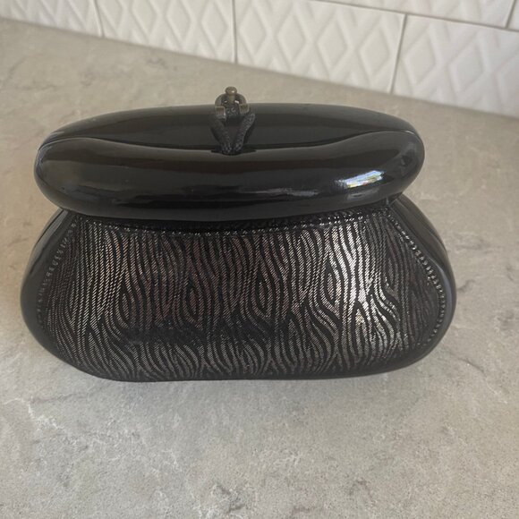 One-Of-A-Kind Black And Gold Timmy Woods Clutch - Picture 1 of 6